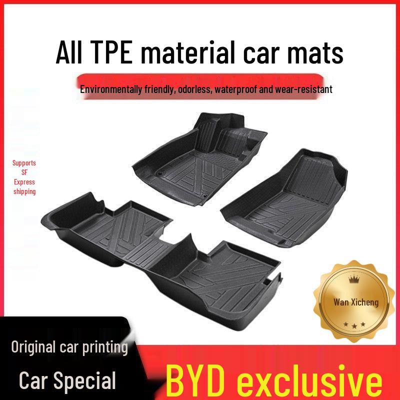 Compatible TPE Car Floor Mats for BYD E5, F3, Qin PLUS DMi/EV, Yuan PLUS, Sealion 07EV, and Dolphin Models.