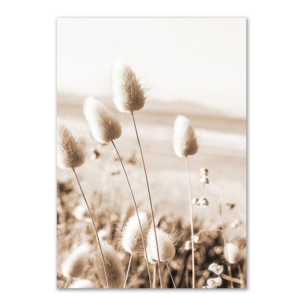 Beige Natural Wall Art Canvas Poster Print Reed Dandelion Grass Cow Canvas Painting Wall Pictures for Living Room Decorative Art