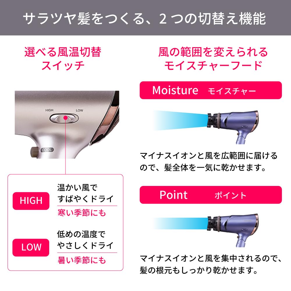 Tescom Hair Dryer, Negative Ion, Foldable, High Airflow, Easy-to-Open Plug, Purple, TD430B-V
