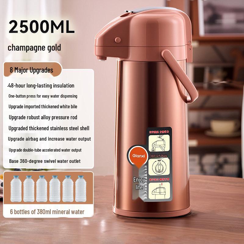 Giant Press-Type Hot Water Kettle with Large Capacity, Double-Tube Glass Liner for Household or Tea Room