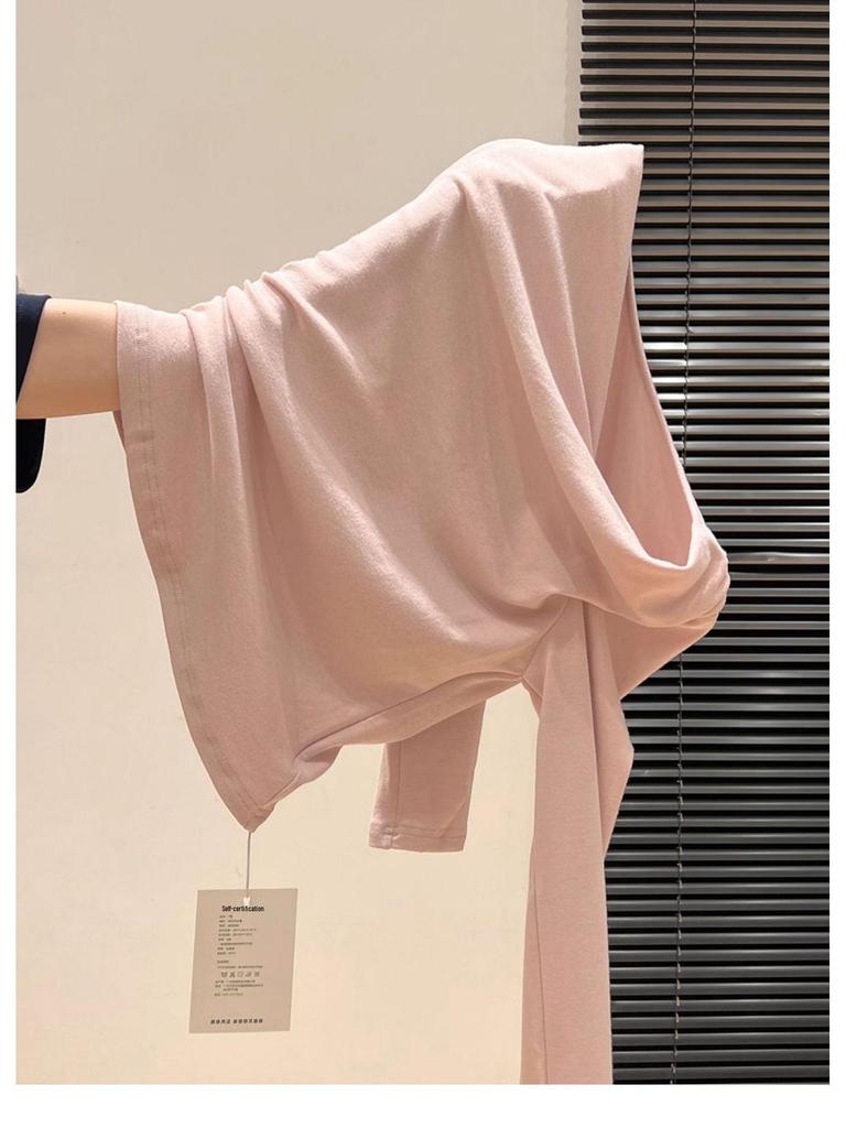 Women's Pink Asymmetrical Off-Shoulder Long-Sleeve T-Shirt - 2025 Autumn Slim-Fit
