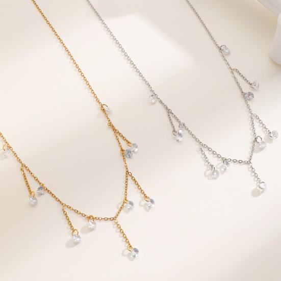 Collier à pampilles superposé avec Zircon Chaîne Argent Doré Pendentif Goutte d'eau Scintillante Bijoux Légers Hypoallergéniques pour Femmes