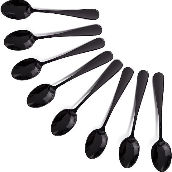 Demitasse Espresso Spoons, 4.9 Inches Stainless Steel Mini Coffee Spoon Small Spoons for Dessert, Set of 8 (Black) small