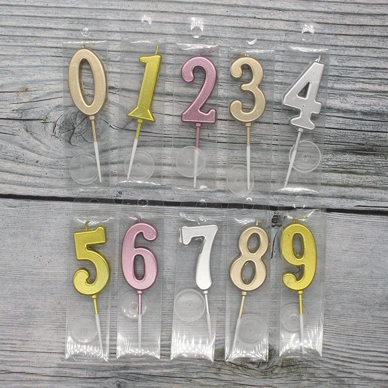 New Gold and Silver Number 0-9 Candles for Children's Birthday Party Decoration PVC Boxed Gold Plated Candles