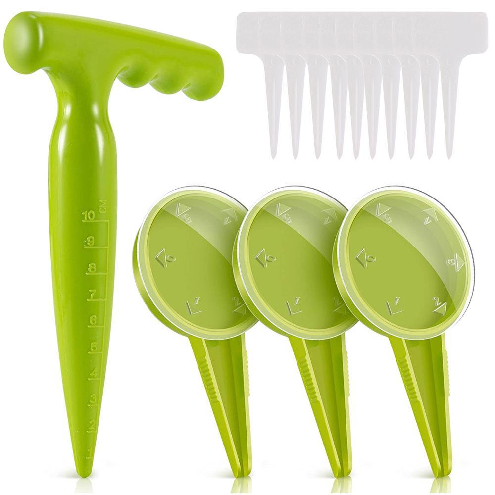 5-Speed Adjustable Fluorescent Green Garden Tool Set with Plastic Hole Puncher