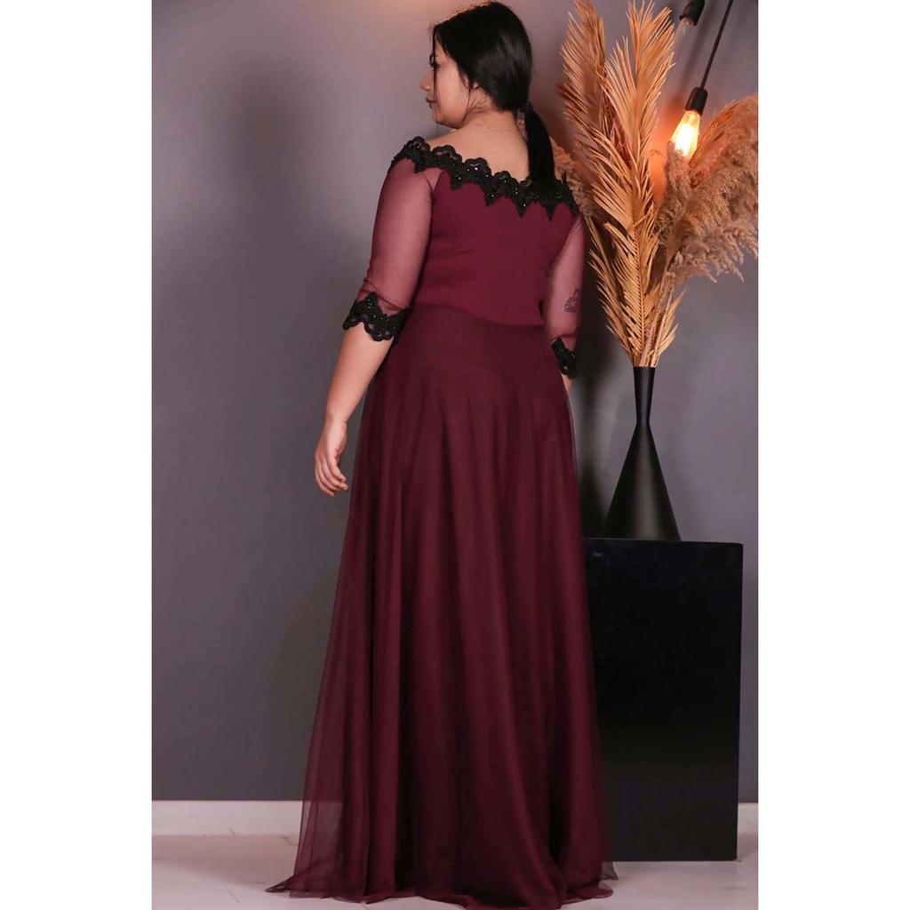 high neck maroon dress
