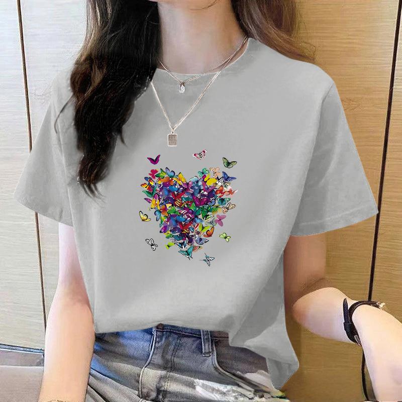 Summer Loose Women T-Shirt High Quality O Neck Butterfly Pattern Short Sleeve Women's Business Wear Short Sleeve T-Shirt CCXX180