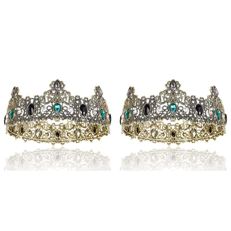 Premium-2X King Crowns For Men Metal, Vintage Full Royal King Crowns With Green Rhinestone, Men s Birthday Tiaras