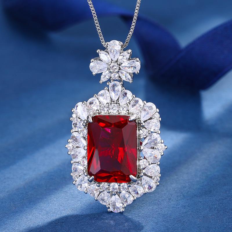 Jewelry Copper Bottom Gold-Plated Simulation Red Corundum Retro High-End Square Suit Women 12 * 16