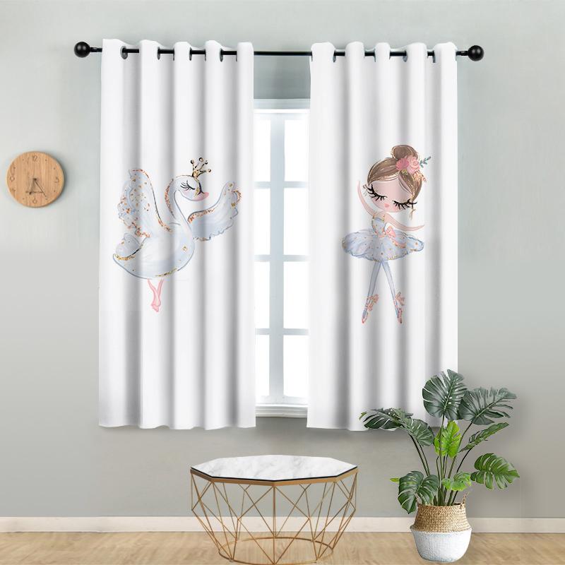 2 Panel Pink Unicorn Curtains Ballerina Girl Curtains for Kids Girls Bedroom Window Blinds Floor-to-ceiling Windows Grommet Top