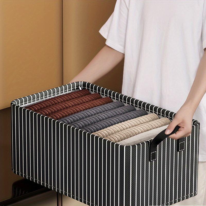 47*28*20cm1pc High-capacity Foldable Clothing Storage Box with Handle,home&dormitory Pants Wardrobe Sorting Storage Stripe Basket.