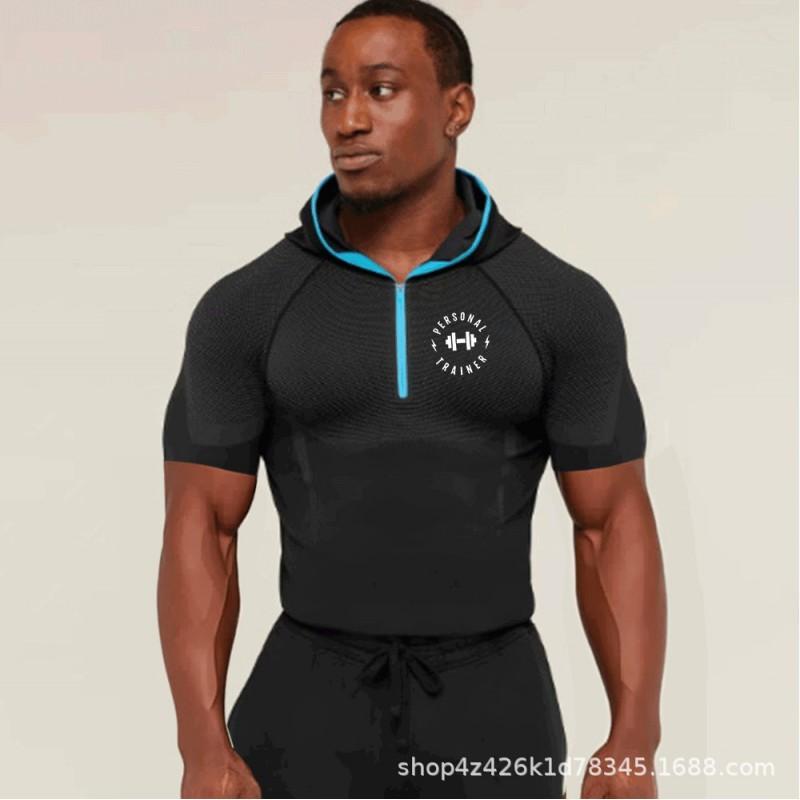 Mens Hooded Half-Zip Performance Basketball Training Top Quick-Dry Stretch Fit Athletic Shirt
