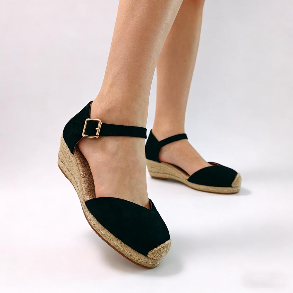Sandali Espadrille Zeppa Donna Zeppe Piattaforma Eleganti da Donna Estivi Casual Tacchi Neri 5,5 cm Taglia Larga 42