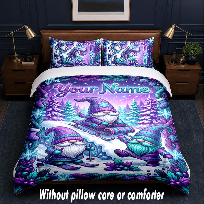 Gnome Theme Custom Text Or Name 3Pcs Bedding Set,1 Flat Sheet & 2 Pillowcases Personalized Home Bedding