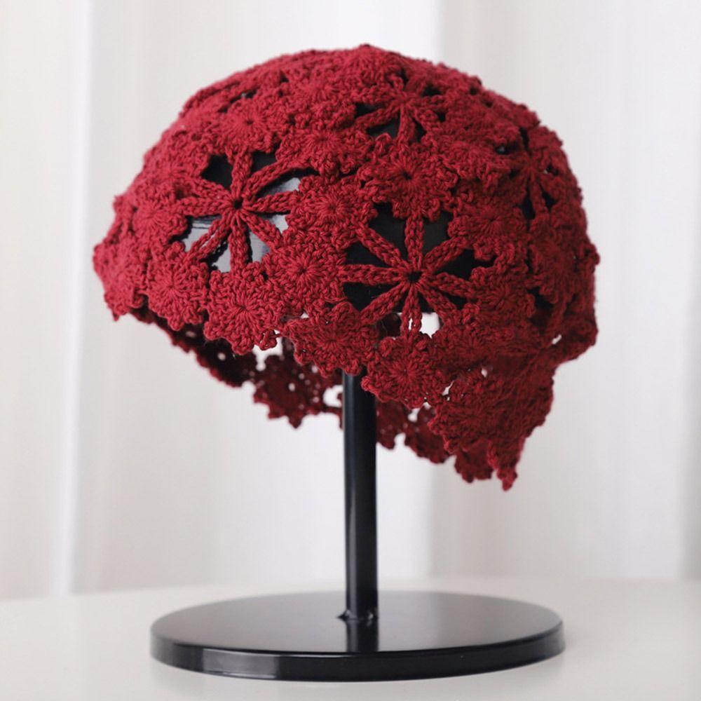 Flowers Knitted Hat Hollowed Out Skullies Hat Breathable Sun Visor  for Women