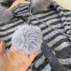 Available Now: Women's Mid-Length Striped Knit Cardigan with Hood and Large Fur Collar - Thickened for Autumn/Winter