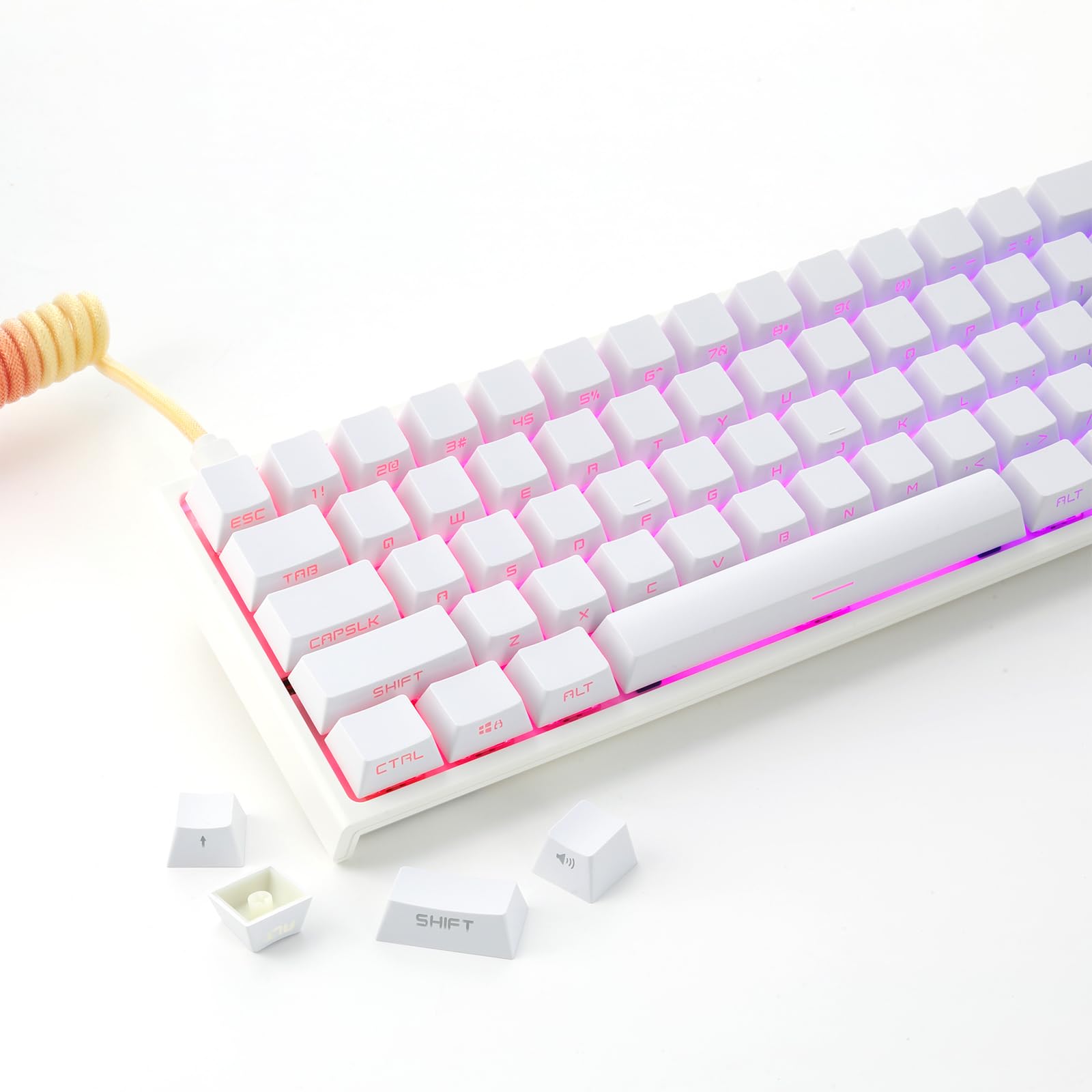 

Axisiz Keycap Set for Gaming Mechanical to English Layout Custom Transparent LED Cherry MX Switch Compatible Keyboards, 100% 60% Support, Font, білий