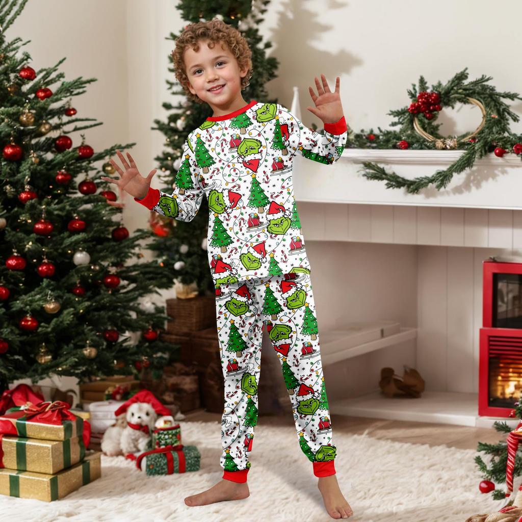 Christmas Print Cute Family Set Pajamas, Home Clothes, Family Set Long Sleeve Top Pants Set