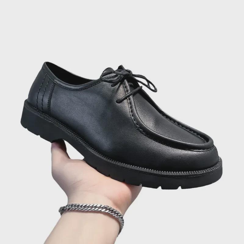 Men's Black Formal Leather Shoes - Korean British Style, Versatile & Fashionable