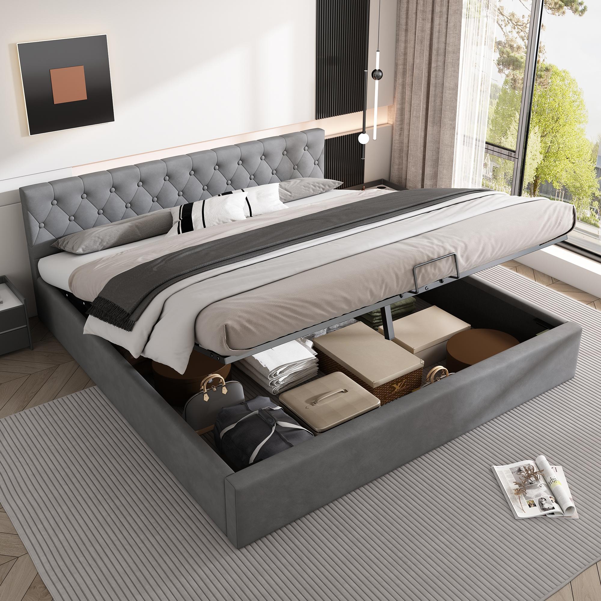 Velvet Upholstered Bed, 180*200cm, Buttoned Headboard