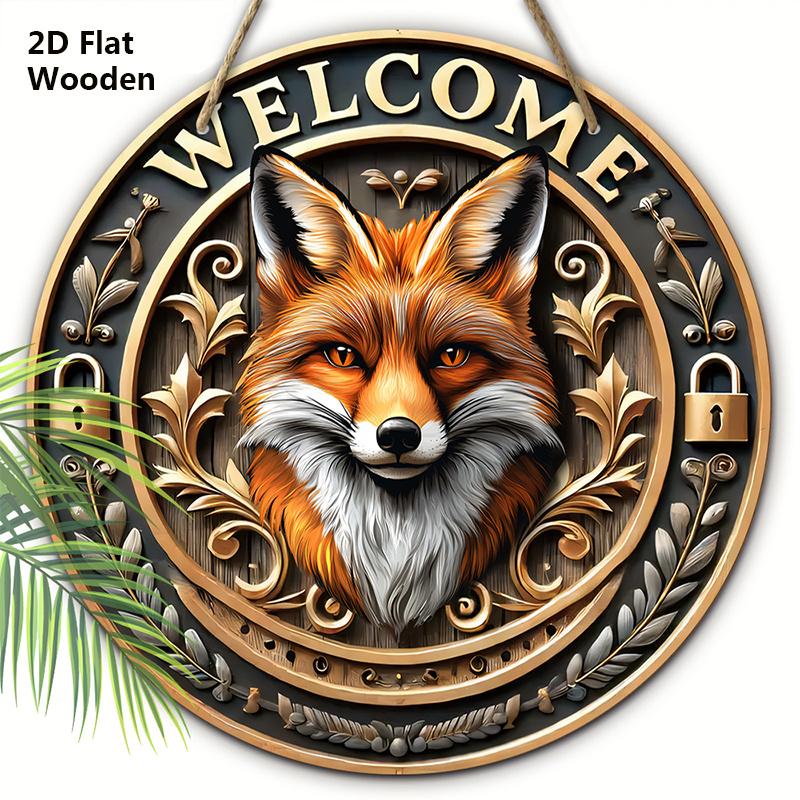 

Уникальная деревянная приветственная табличка с крутым узором лисы - Круглая табличка для входной двери, настенный декор - Идеальное домашнее подвесное украшение 20cm/7.87in оранжевый