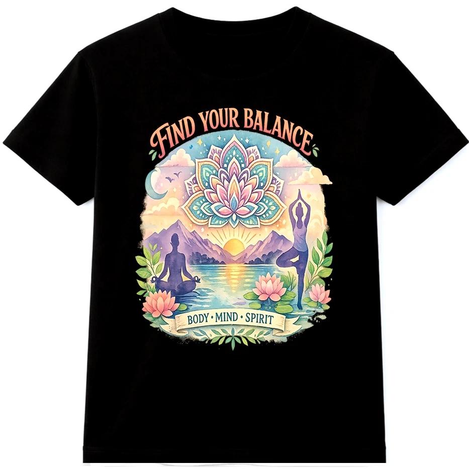 Yoga Mandala T Shirt Find Your Balance Body Mind Spirit Meditation Tee L