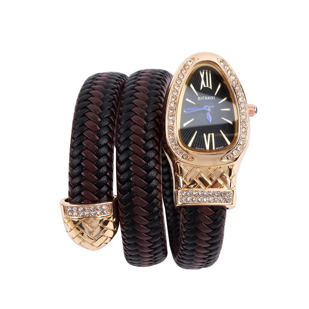 Snake Watch Creative Quartz Watches Dame Rhinestone Leather Armbånd Armbåndsur