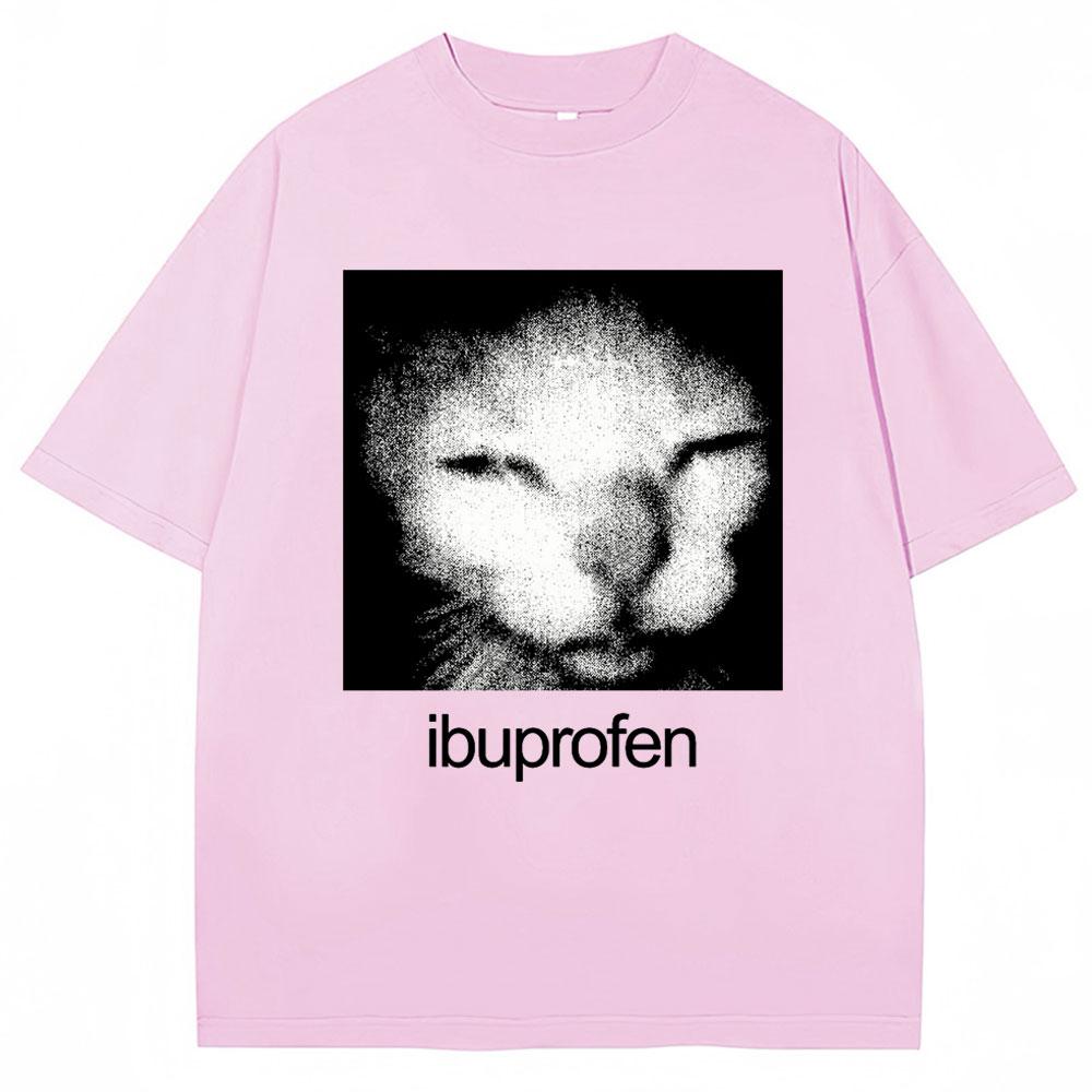 Vintage Funny Ibuprofen Cat Meme Graphic T Shirt Men Women Humor Fashion T Shirts Oversized Cotton Casual Streetwear T-shirts