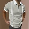 2026 Men's Fashion and Leisure New Short-sleeved Zipper Polo Men's Striped Printed Pullover T-shirt