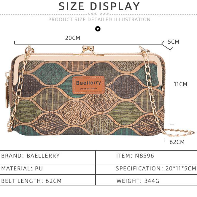 Baellerry Women's Long Purse Fashion Cell Phone Bag Printed Wallet with Metal Chain Multifunctional Crossbody Bag