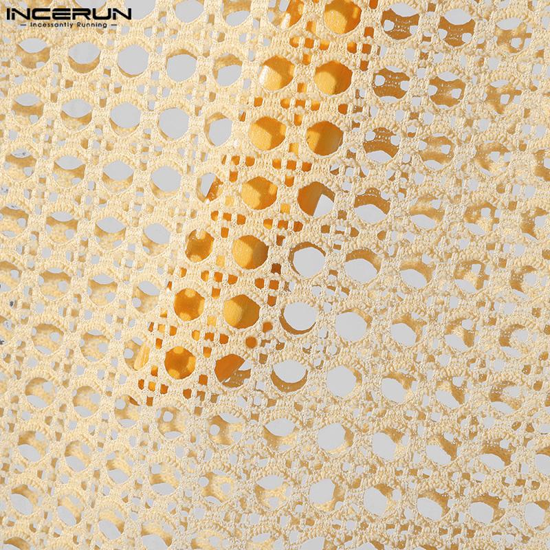 INCERUN Men Summer Hollow Sleeveless Vest Casual Loose Party Beach Net Yarn Tank Tops