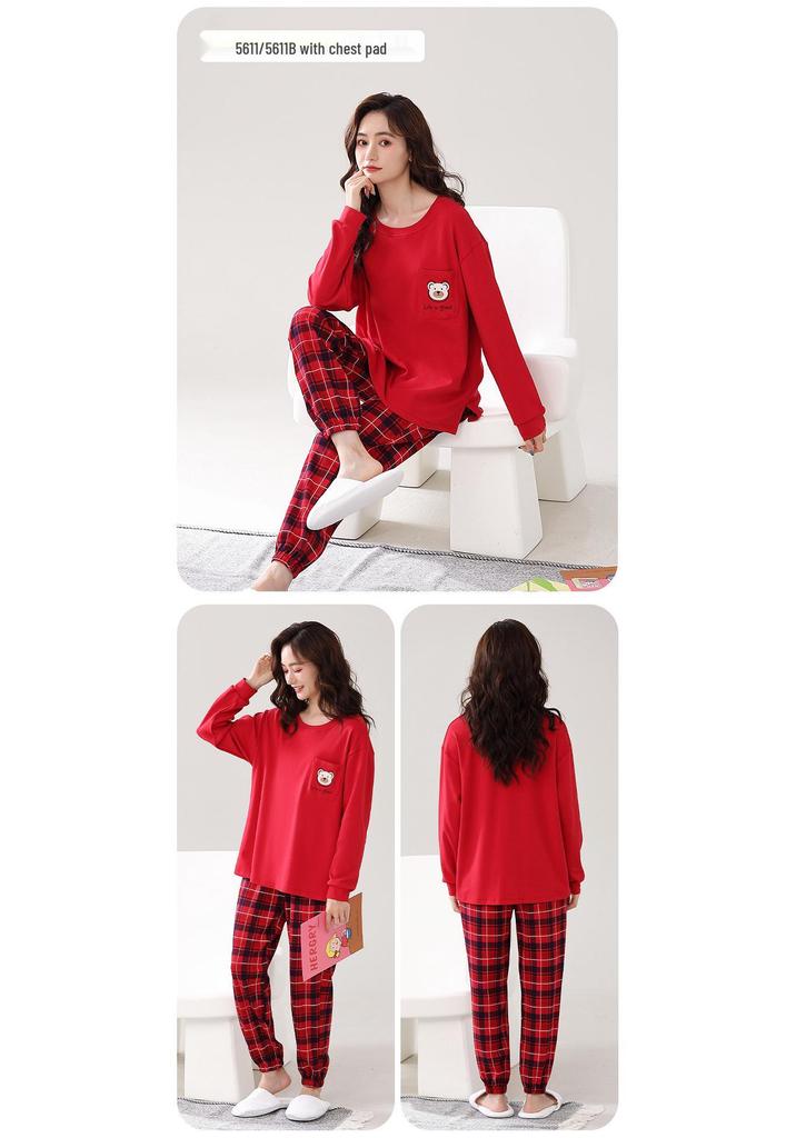 100% Cotton Women's Red Pajamas - Spring/Fall Wedding Year of the Rat Long Sleeve Plus Size Set