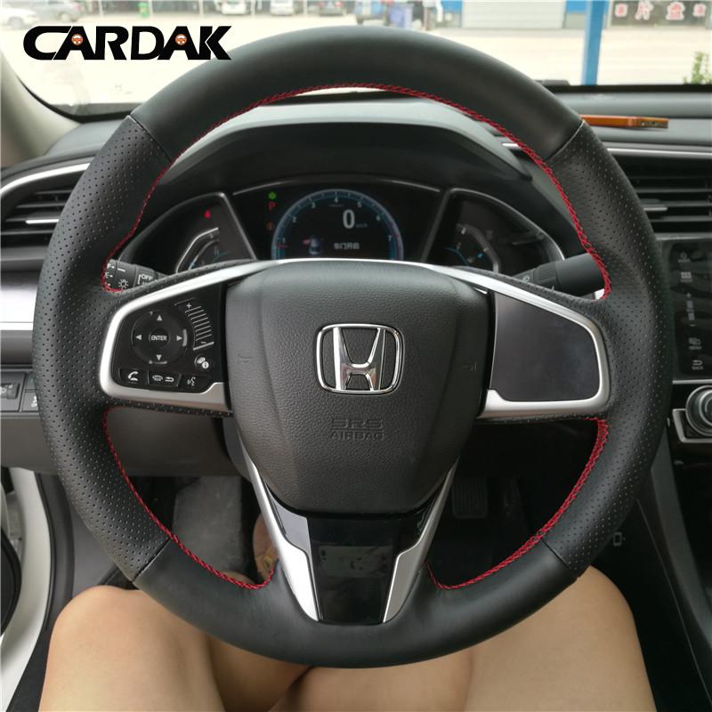 Full Black Leather Car Steering Wheel Cover for Honda Civic 10th CRV Clarity LX 2016-