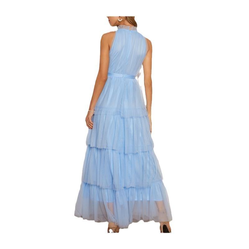 Blue Mesh Princess Dress: European & American Multi-Layer Ruffle Cake Dress