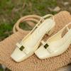 Square Head Bow Light Mouth Empty Sandals Women's Spring and Summer Medium Heel Thick Heel Mary Jane Single Shoes