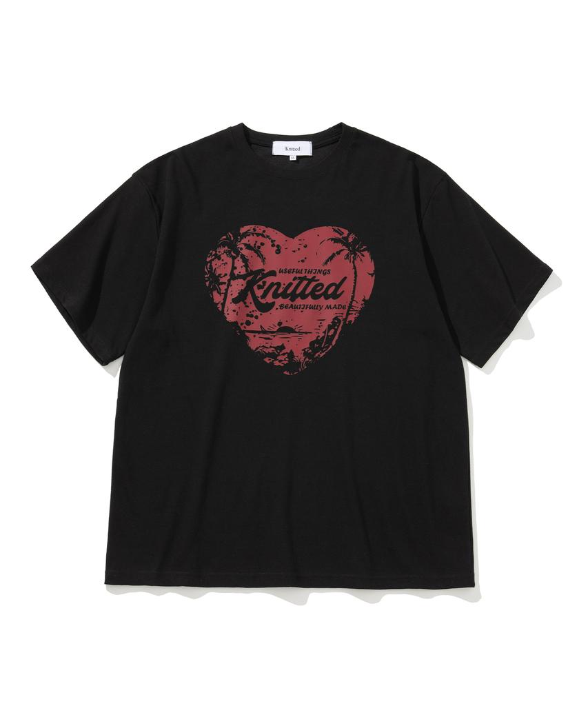 KNITTED Palm Tree Heart T-Shirt Black-Red