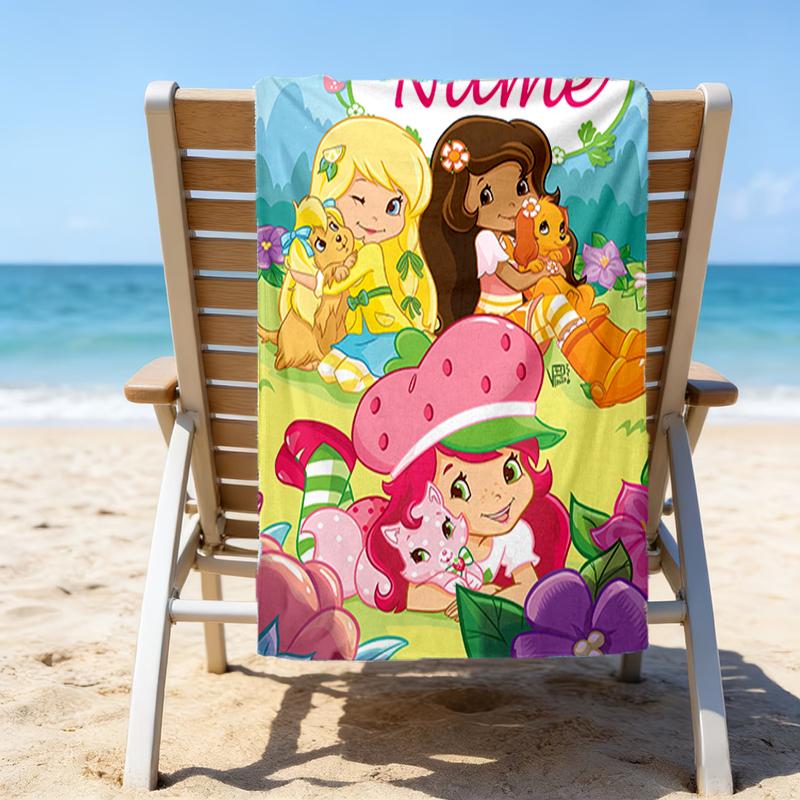 1pc Strawberry Princess1 Beach Towel with Custom Name, Beach/Swimming/Bath/Picnic/Camping Towel, Suitable for Seaside Beaches