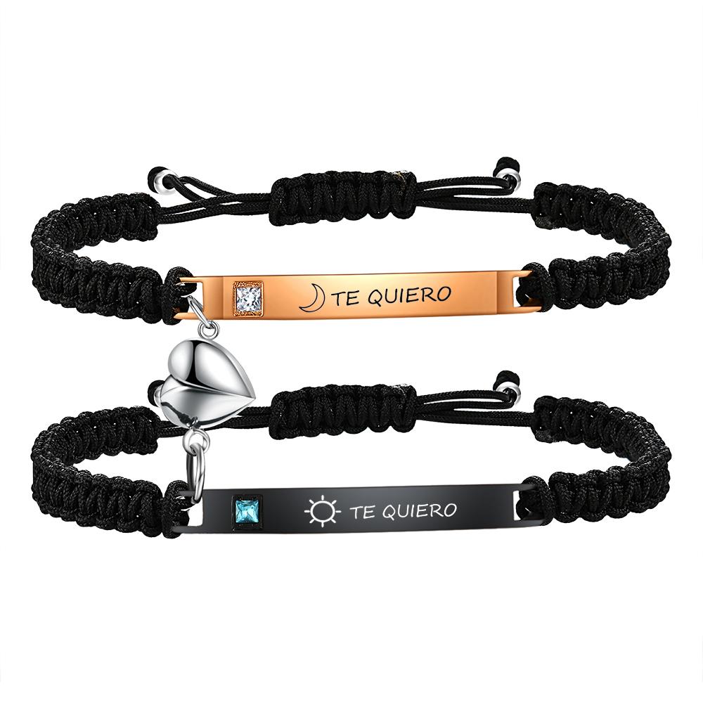 Long Smooth Surface Engraved Bracelet Fashionable Hand-woven Heart Hollowed-out Magnetic Stainless Steel Couple Bracelet
