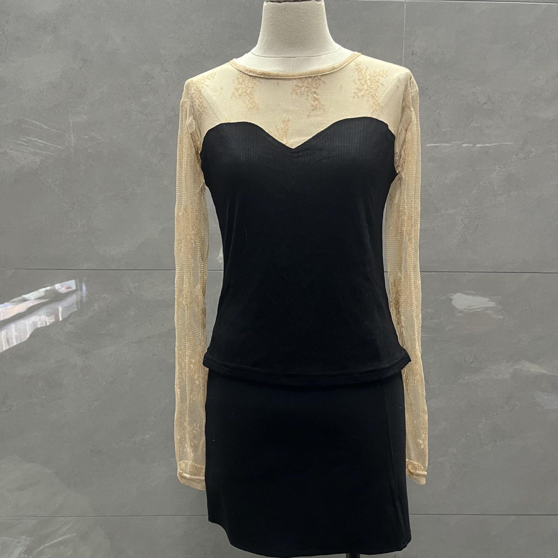 

Women s Fashionable Slimming French Lace Patchwork Mesh Long Sleeve Top for Autumn/Spring M (approx. 52.5 kg)