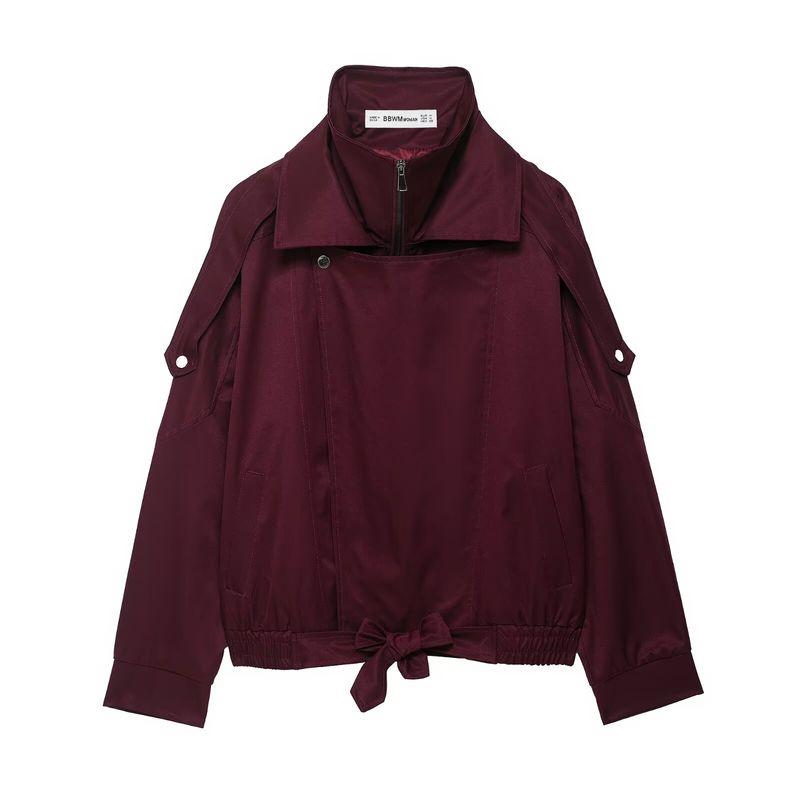 

Kaslead New Women clothes Western Style Fashion Simple and Versatile Double Collar Long sleeve Jacket Dark red L