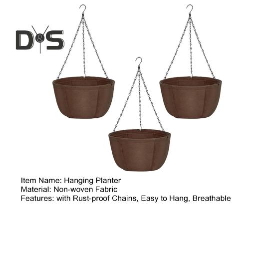 3 Stück Hängepflanzgefäße für den Außenbereich, Blumenkörbe aus Stoff mit Metallketten, atmungsaktive Hängetöpfe für Orchideen, Farne, Balkon-Veranda-Dekor