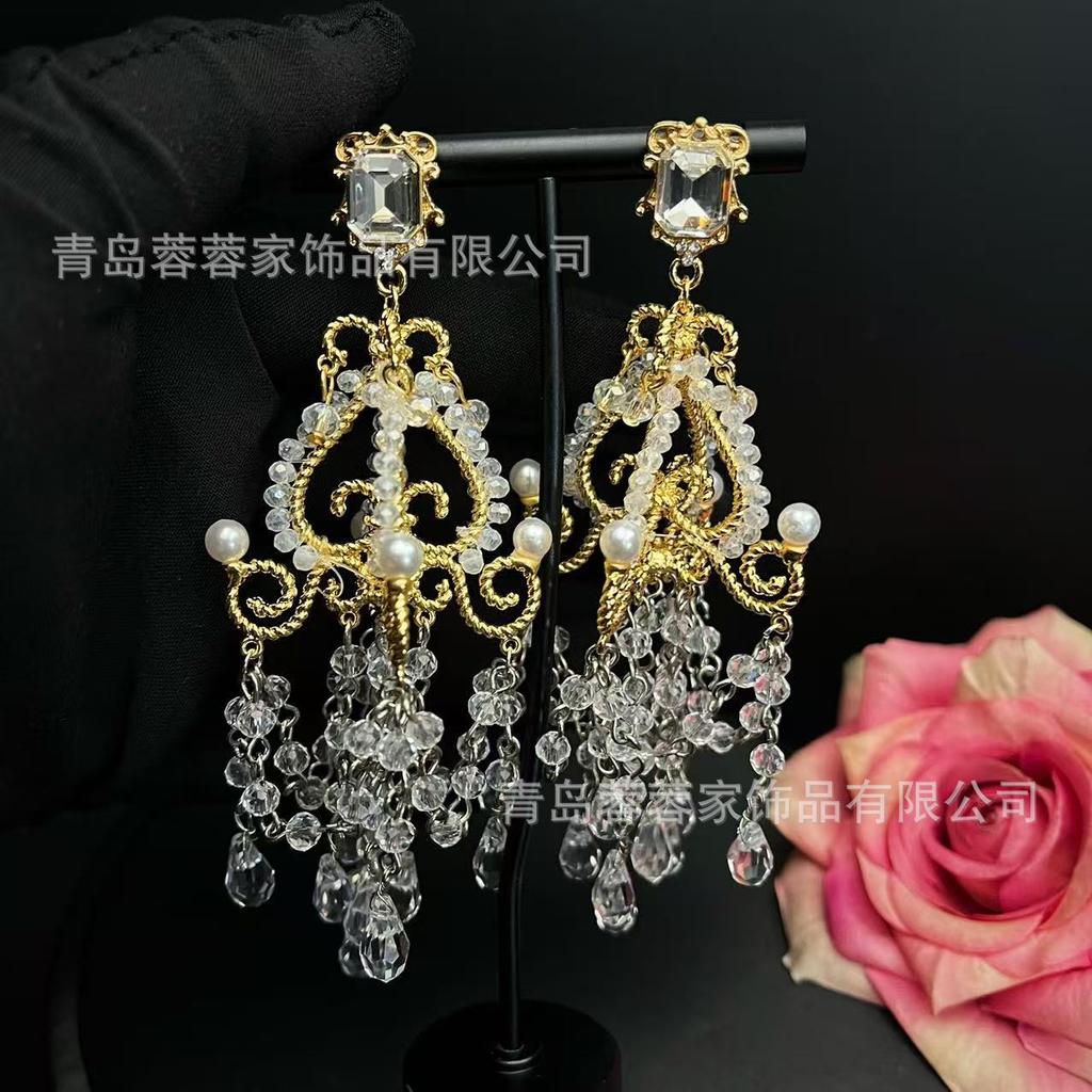 Medieval Gorgeous Pendant Earrings With A Light Luxury High-end Feel Retro Palace Baroque Pearl Banquet Flamboyant Style