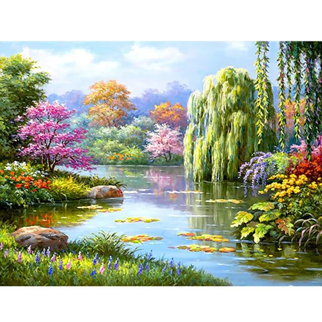 5D bricolaj broderie cu diamant peisaj natural pădure pictură cu diamant peisaj lac artizanat complet rotund burghiu pătrat cadou decor