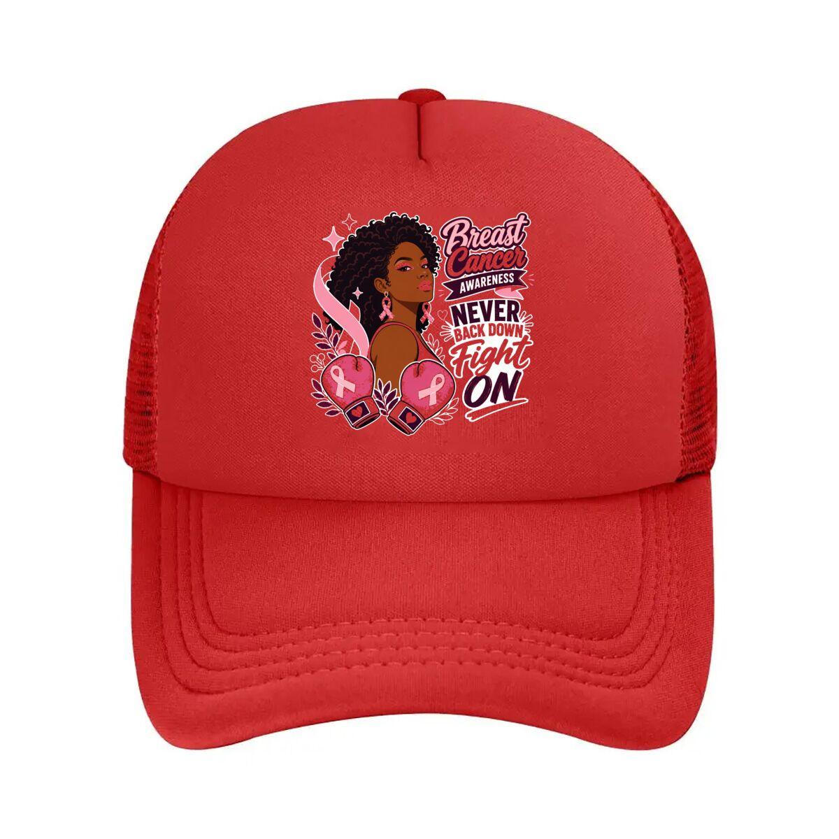 Bold Pink Ribbon Fighter Portrait  Mesh Baseball Cap Hip Hop Adjustable