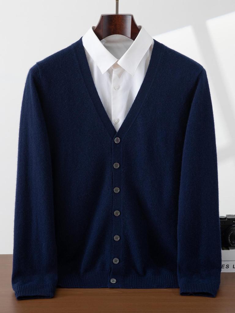 Men's 100% Pure Cashmere V-Neck Cardigan - Soft, Skin-Friendly, Button-Up Knitwear