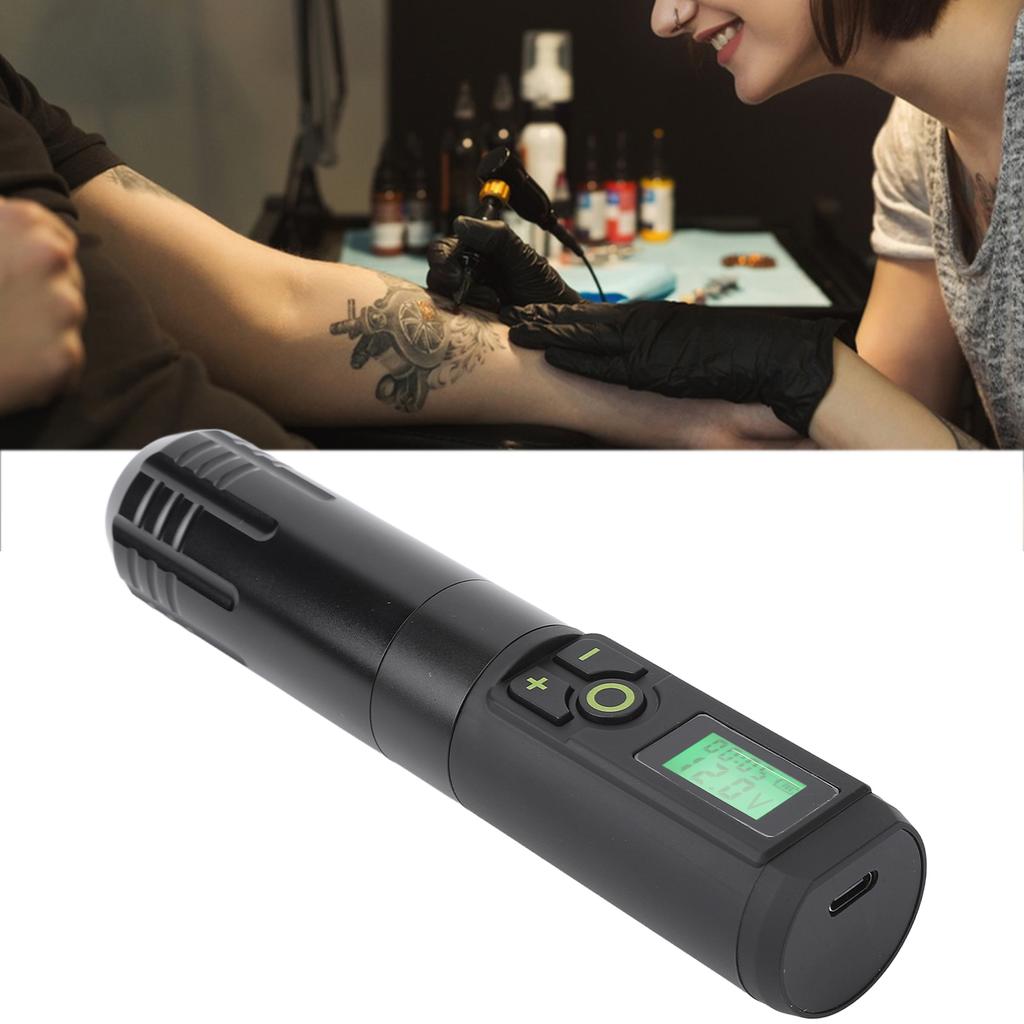 Wireless Rotary Tattoo Pen Timing Function 2000mAh Cartridge Tattoo Battery Machine with Display Screen Black