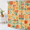 Colorful Floral Shower Curtain Vintage Inspired Design Orange Yellow Green Leaves Pattern Bathroom Decoration Trendy Boho