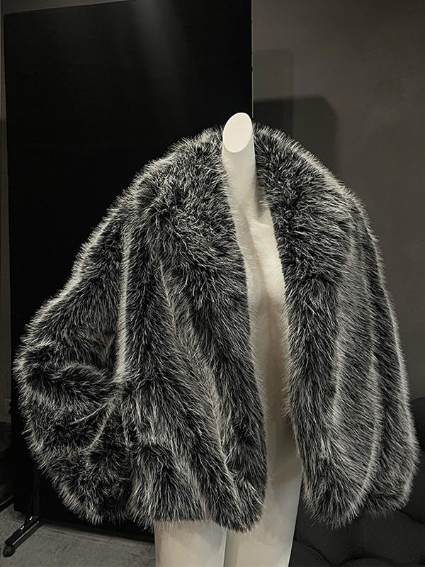 

Fluffy Silver Fox-Colored Faux Fur Coat Women s Collared Fashion Coat L