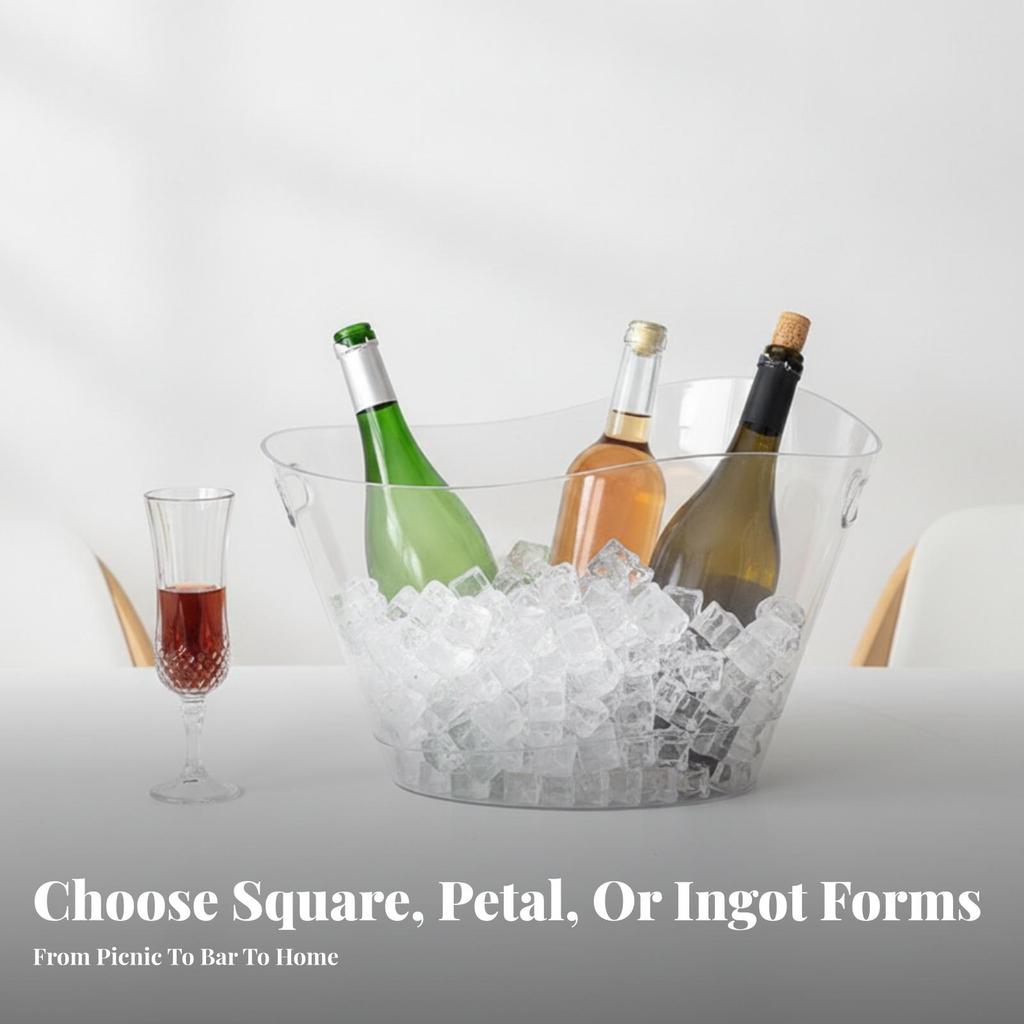 Ice Bucket Stable Flat Base, Clear Drink Bucket, Shatterproof, Beverage Tub, for