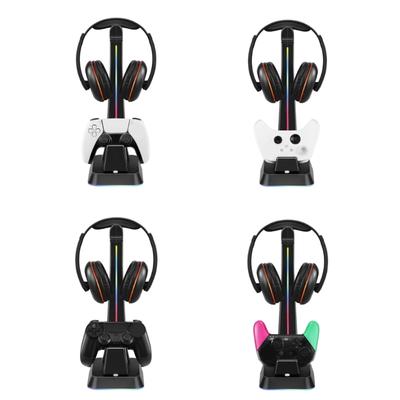 Charging Station with Headphone Holder for Gamepad Controller Charging Stand Base Built In LED Light